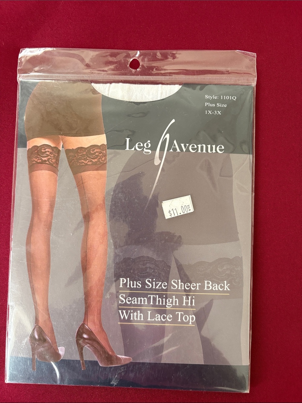 Leg Avenue Plus Size Sheer Thigh Highs with Lace Top - Black